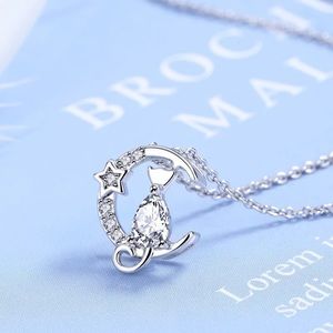 New Sterling Silver 925 Crystal Cat adjustable Necklace